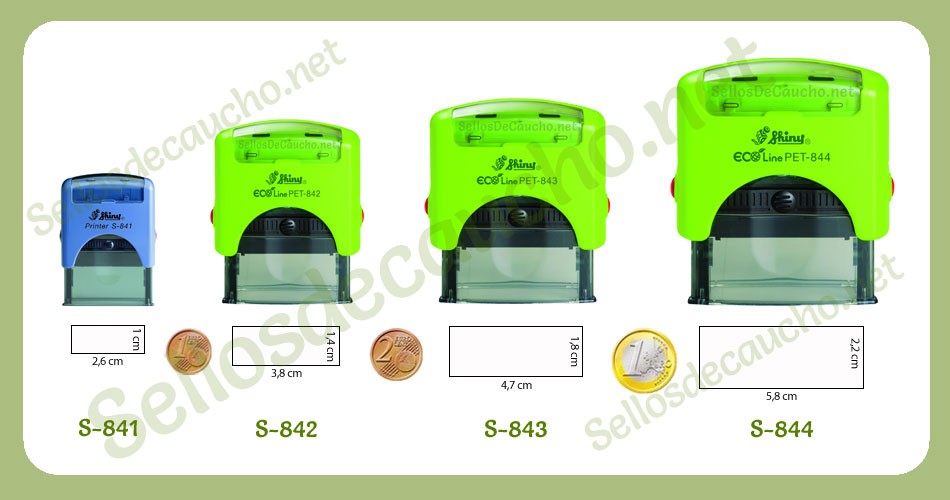 Tamaños sellos automáticos S-841, S-842, S-843, S-844