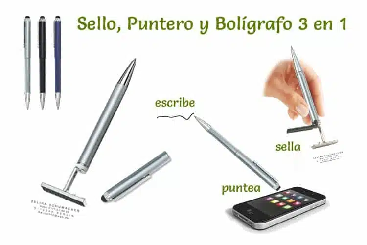 Sello, boligrafo y puntero, 3 en 1