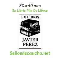 ExLibris Pila De Libros 3x4cm Diseño