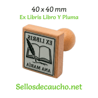 ExLibris Libro Y Pluma 4x4cm Sello