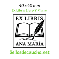 ExLibris Libro Y Pluma 4x4cm Diseño