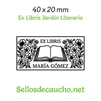 ExLibris Jardín Literario 4x2cm Diseño